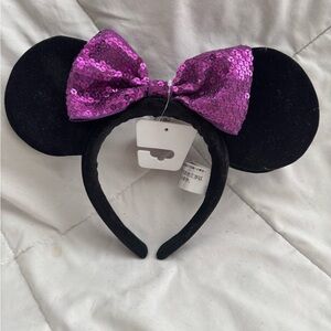 Black Minnie Ears with Sequin Purple Bow